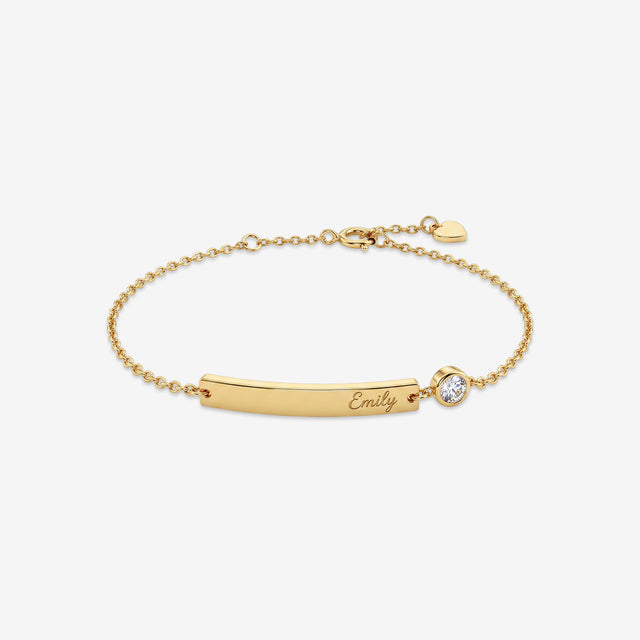 Personalized 18k Gold Bar ID Bracelet with Bezel Diamond | Custom Name Jewelry