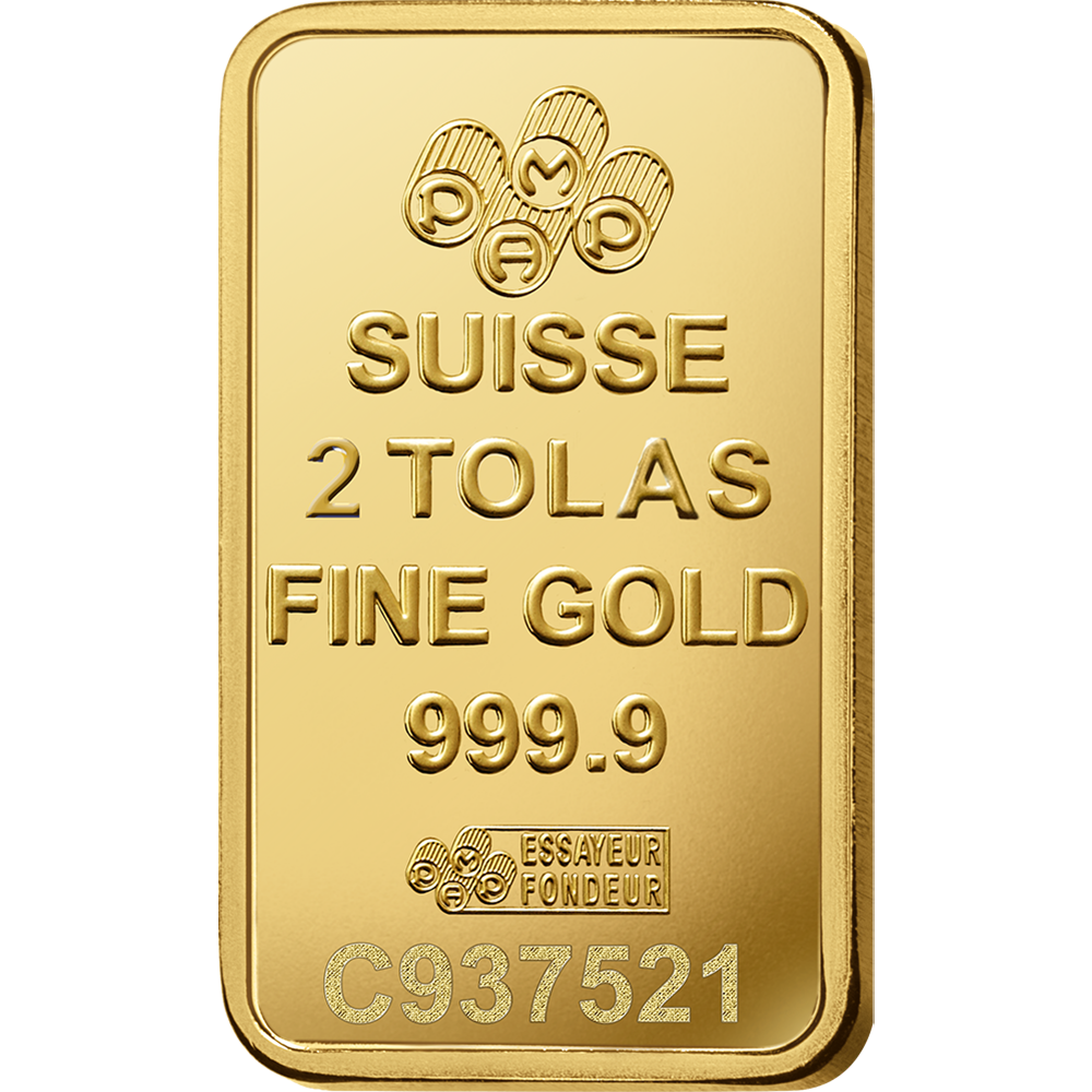 2 TOLA SUISSE PAMP GOLD BAR – 24K (999.9) PURE GOLD - SEALED & CERTIFIED