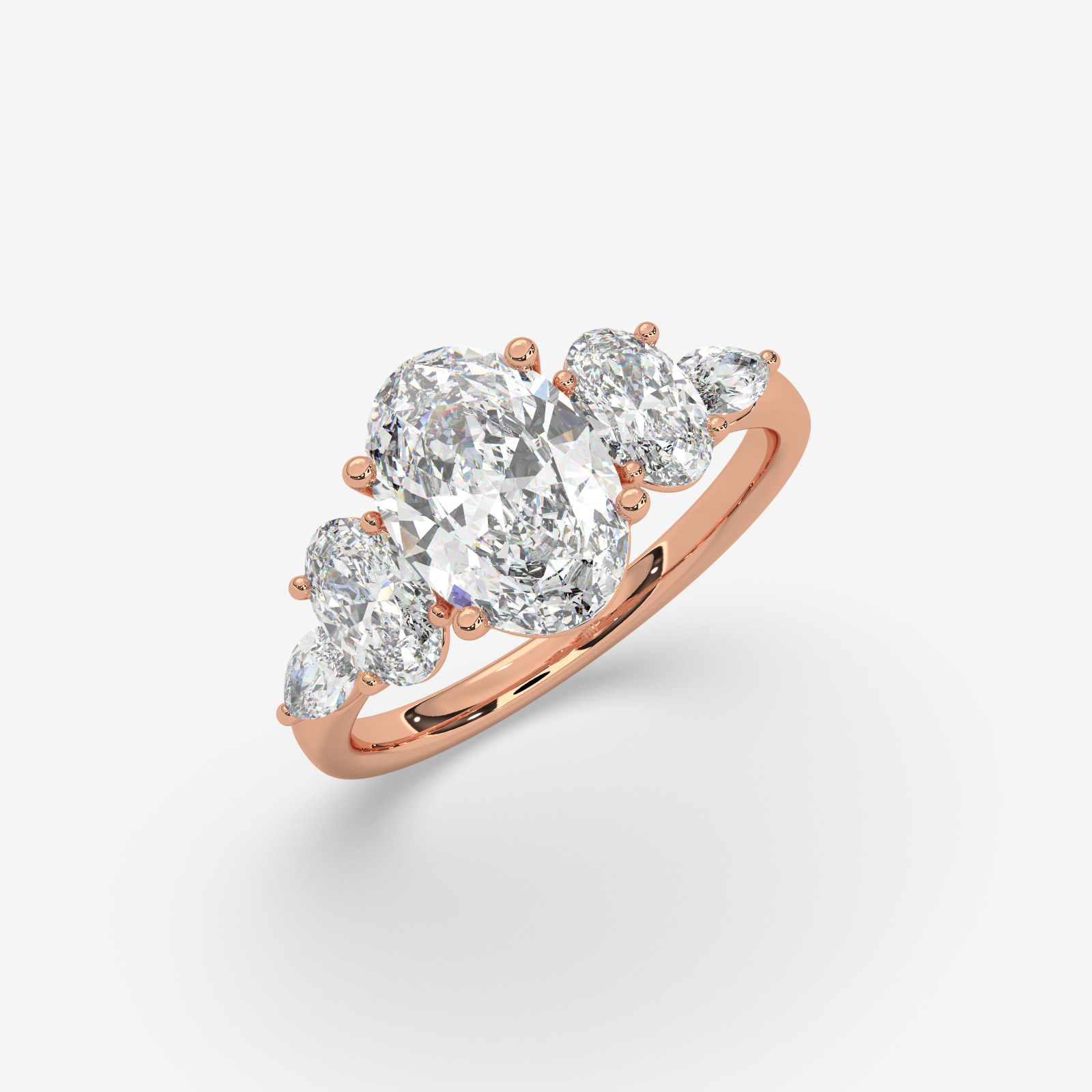 Solid Gold Trilogy Engagement Ring | Oval & Pear Cut Diamond Ring