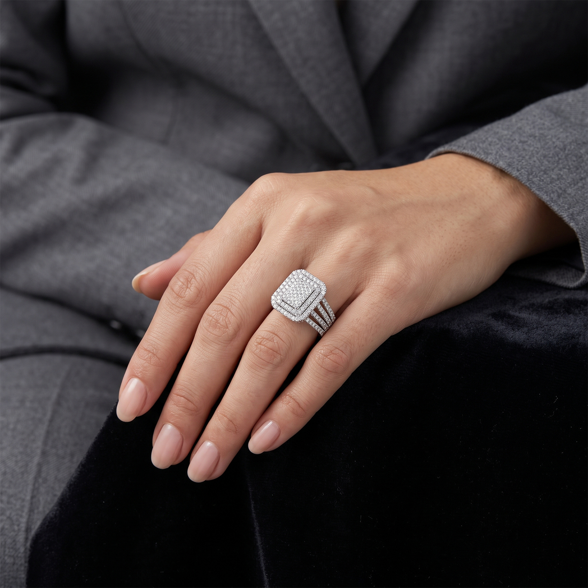 The Omoni Radiant Cluster Natural Diamond Engagement Ring in Solid Gold | Unisex Statement Piece