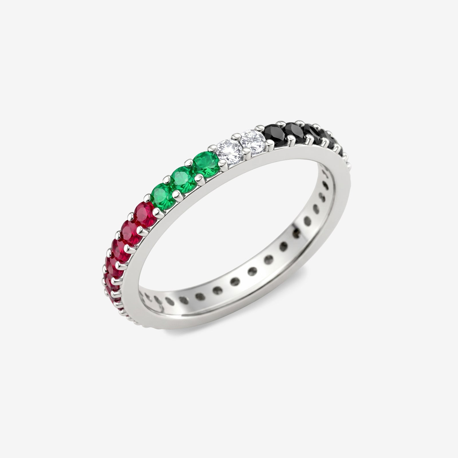 18K Gold UAE Flag Eternity Ring | Rubies, Emeralds & Diamonds