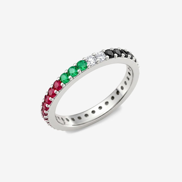 18K Gold UAE Flag Eternity Ring | Rubies, Emeralds & Diamonds