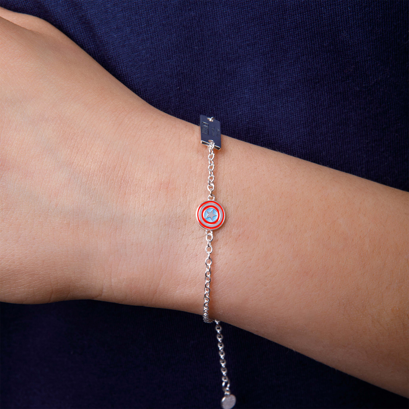 Captain America Shield ID Plate Kids Bracelet – 925 Sterling Silver