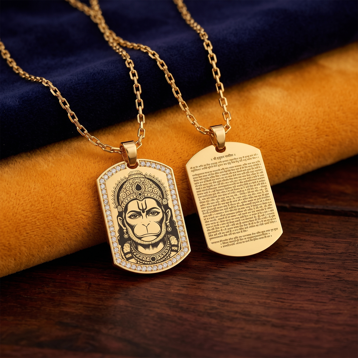 Men's 18k Gold Hanuman Diamond Pendant | Religious Spiritual Jewelry | Lord Hanuman Necklace with Inscribed Hanuman Chalisa