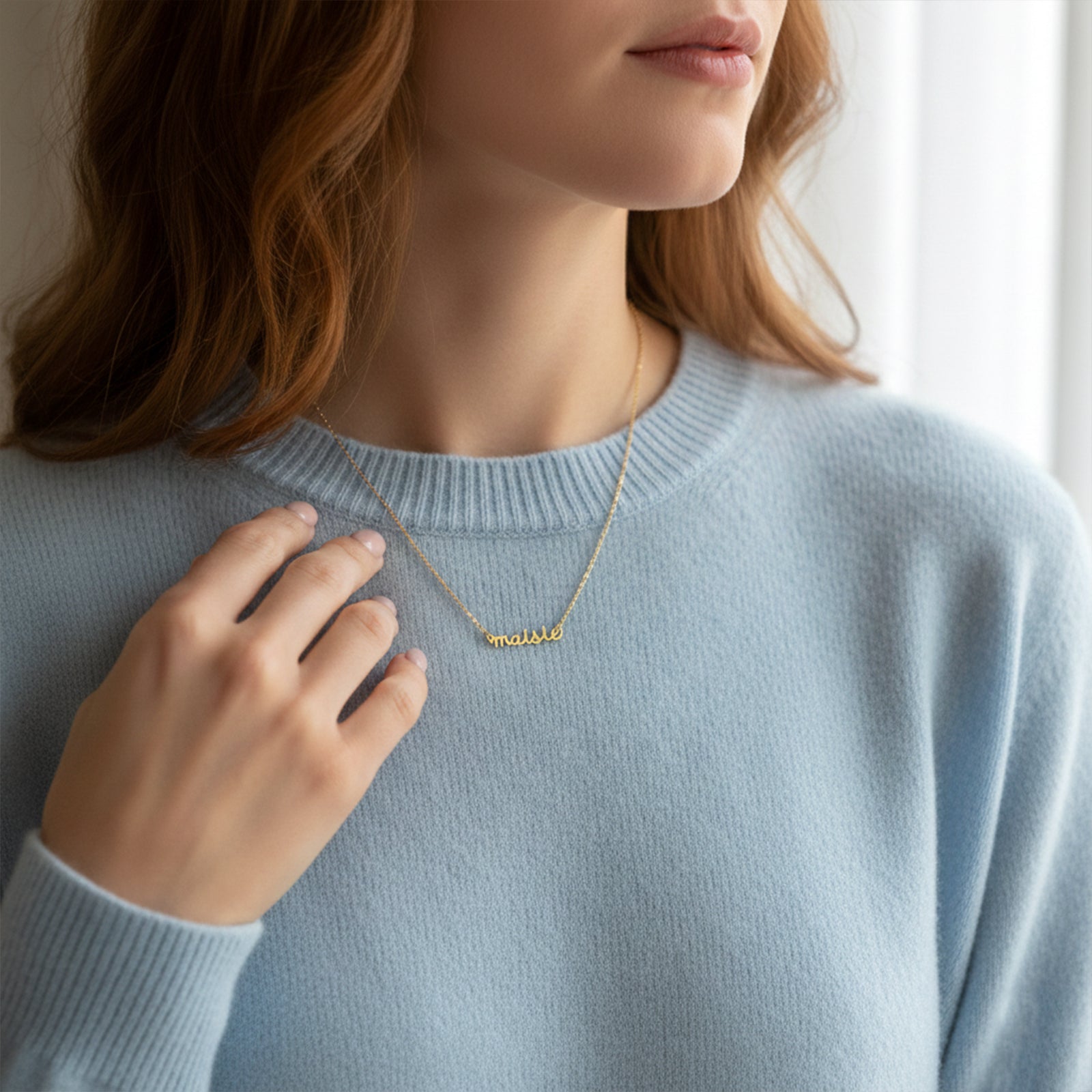 Personalized 18K Gold Name Necklace | Custom Script Pendant for Her