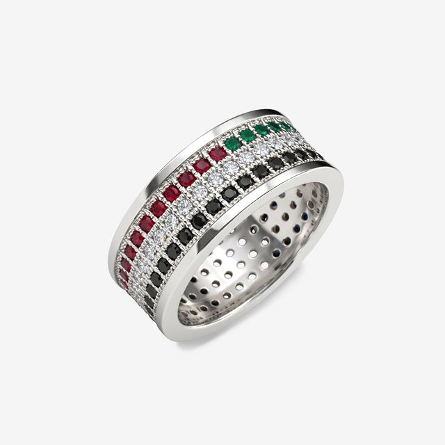 18K Gold UAE Flag Inspired Diamond & Gemstone Eternity Band | Heritage Collection