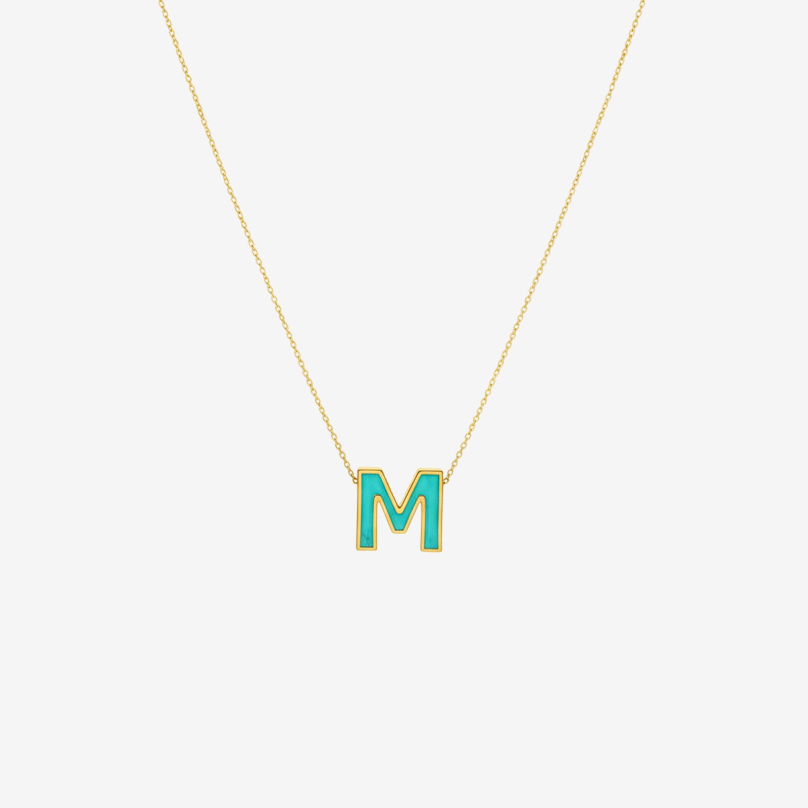 Custom 18k Gold Initial Necklace with Turquoise Enamel | Personalized Letter Pendant