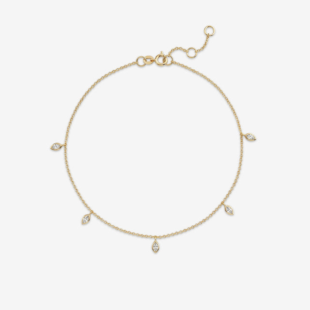 18k Gold Marquise Diamond Charm Dangle Bracelet | Minimalist Fine Jewelry