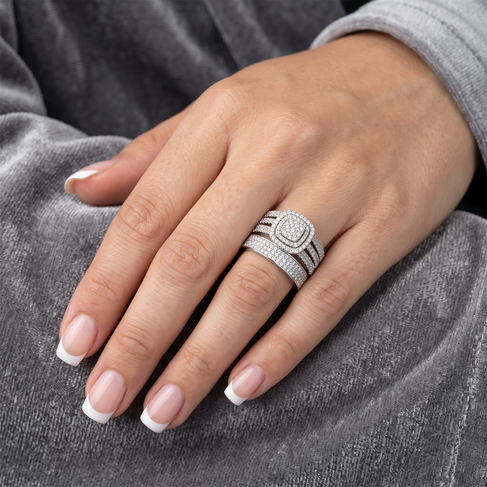 Solid Gold 1.10 CTW Diamond Trio Bridal Set | Engagement Ring & Matching Band