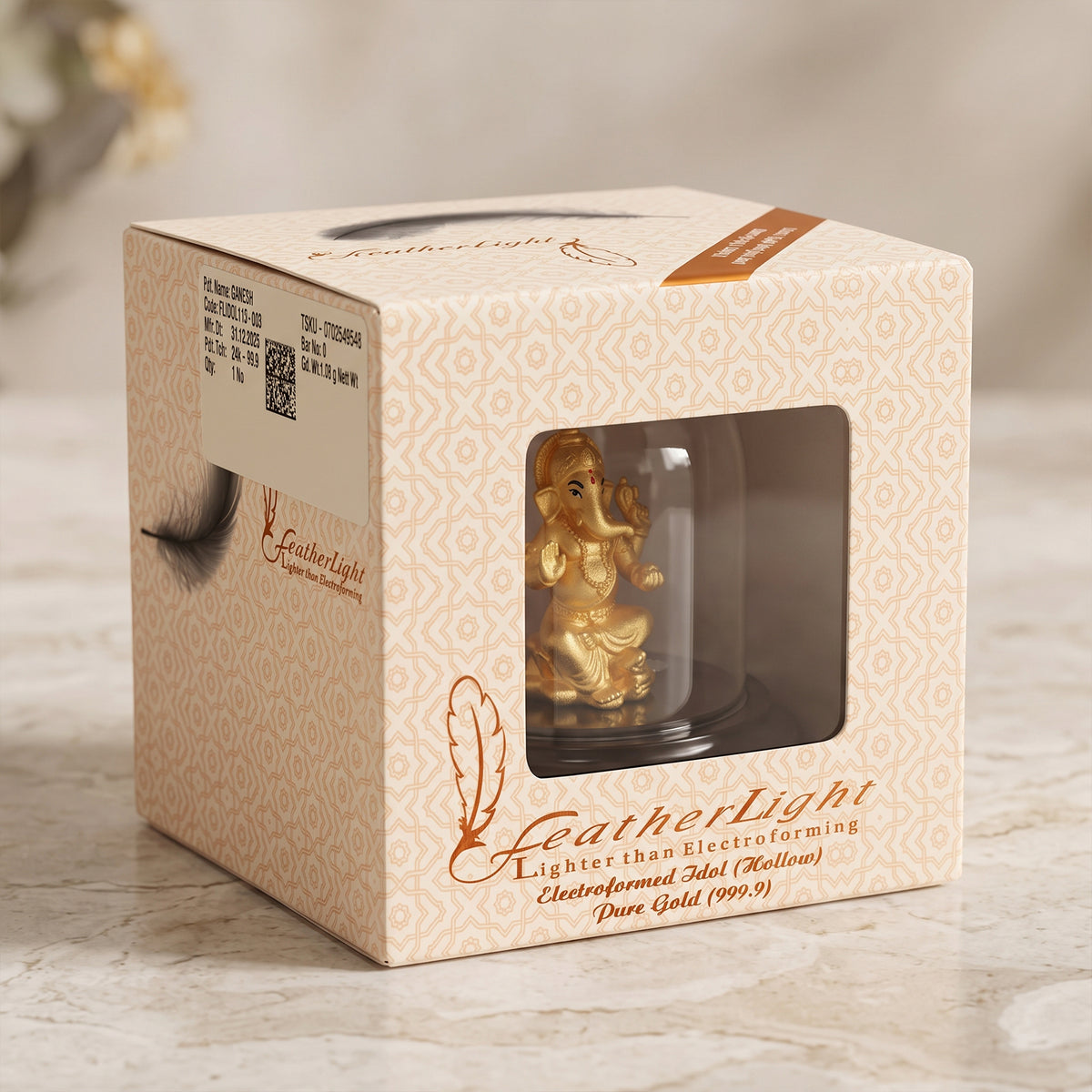 1.08g 24K Pure Gold Ganesha Idol in Acrylic Dome Display | 999.9 Fine Gold