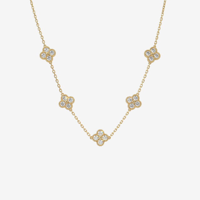 18k Gold & Diamond Alhambra-Style 5-Motif Clover Necklace
