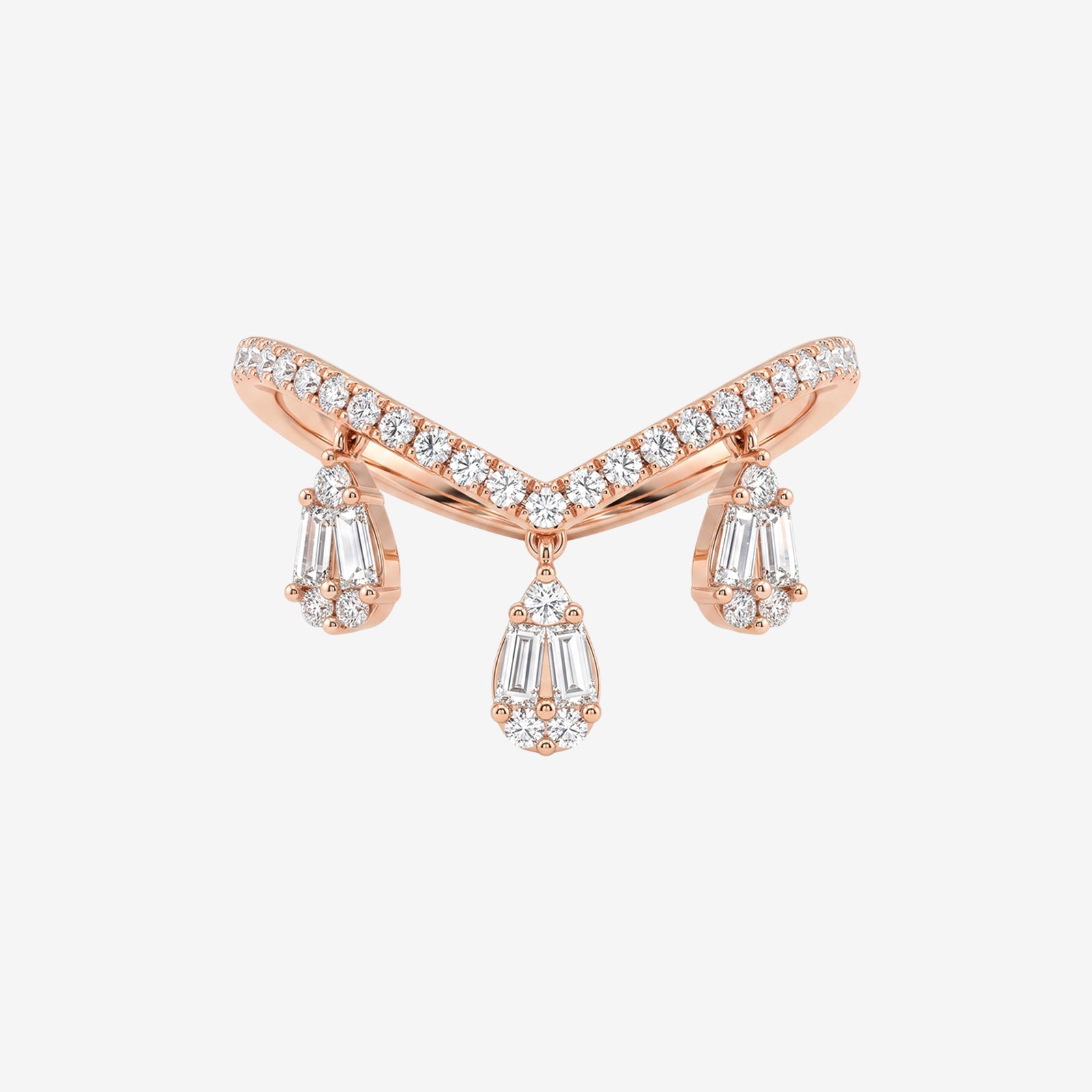 18K Gold Tiara Diamond Charm Dangle Ring | Chevron Wishbone Fine Jewelry