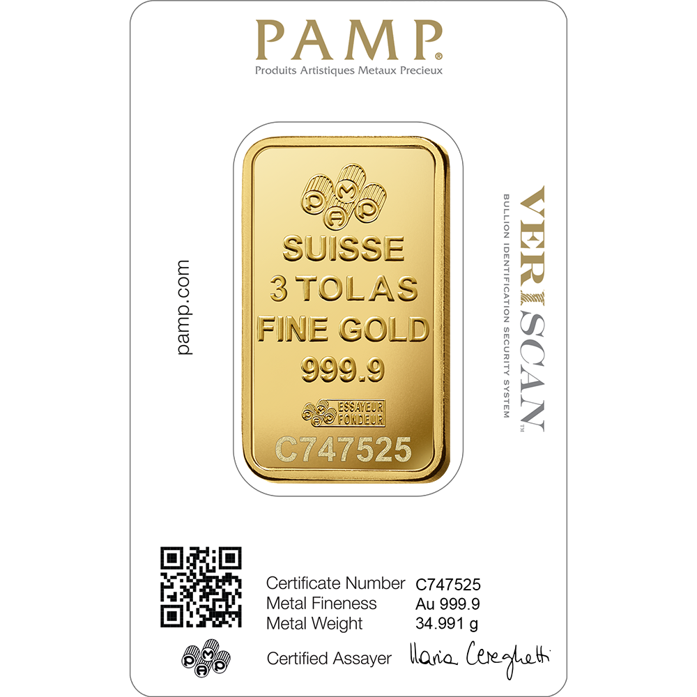 3 TOLAS SUISSE PAMP GOLD BAR – 24K (999.9) PURE GOLD - SEALED & CERTIFIED