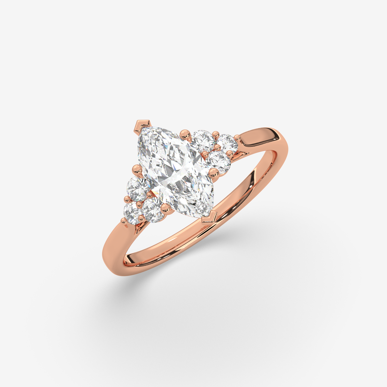 Solid Gold Marquise Diamond Engagement Ring | Cluster Side Stone Cluster Ring