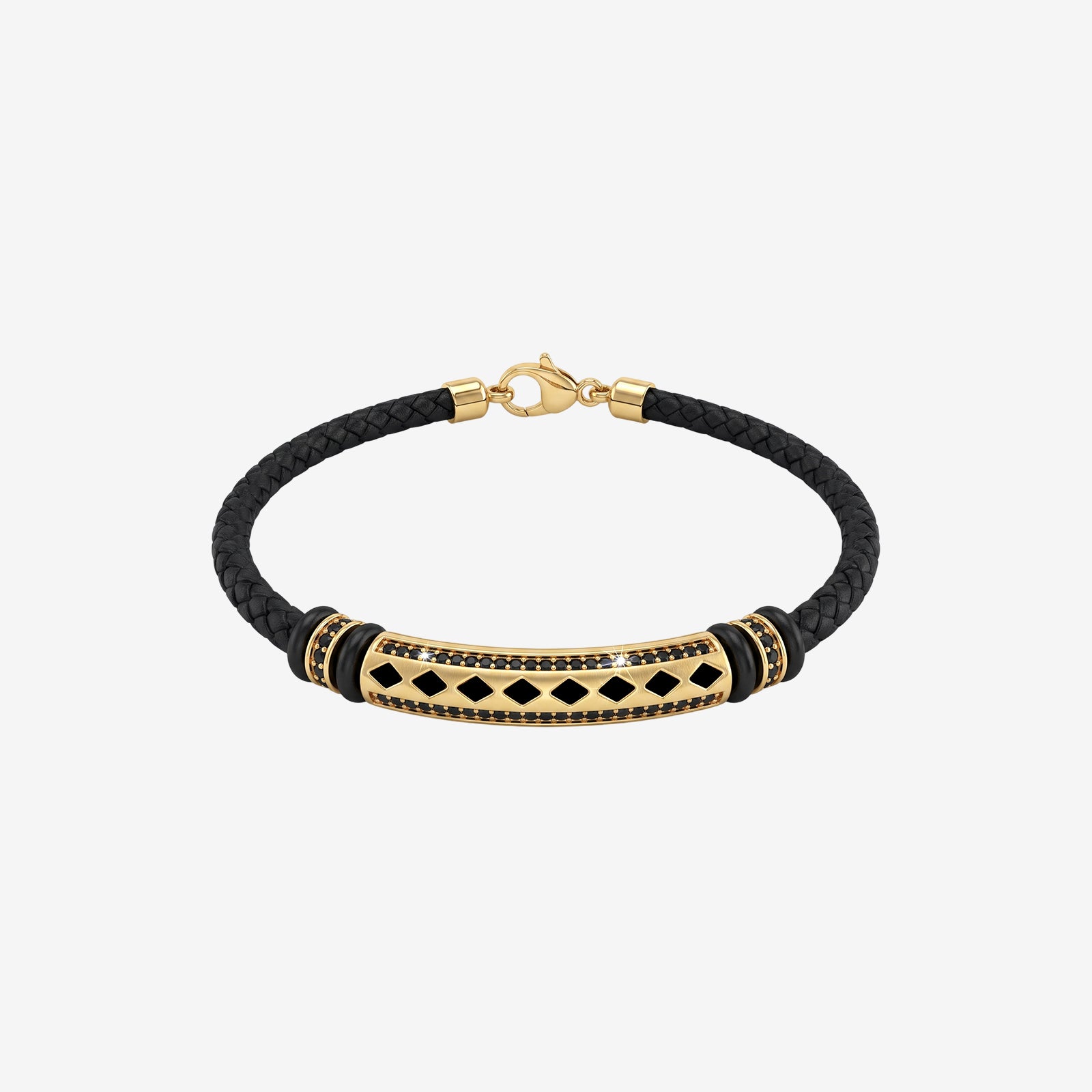 Men's 18k Gold Woven Bracelet | Luxury Black Spinel Inlay Timeless Design