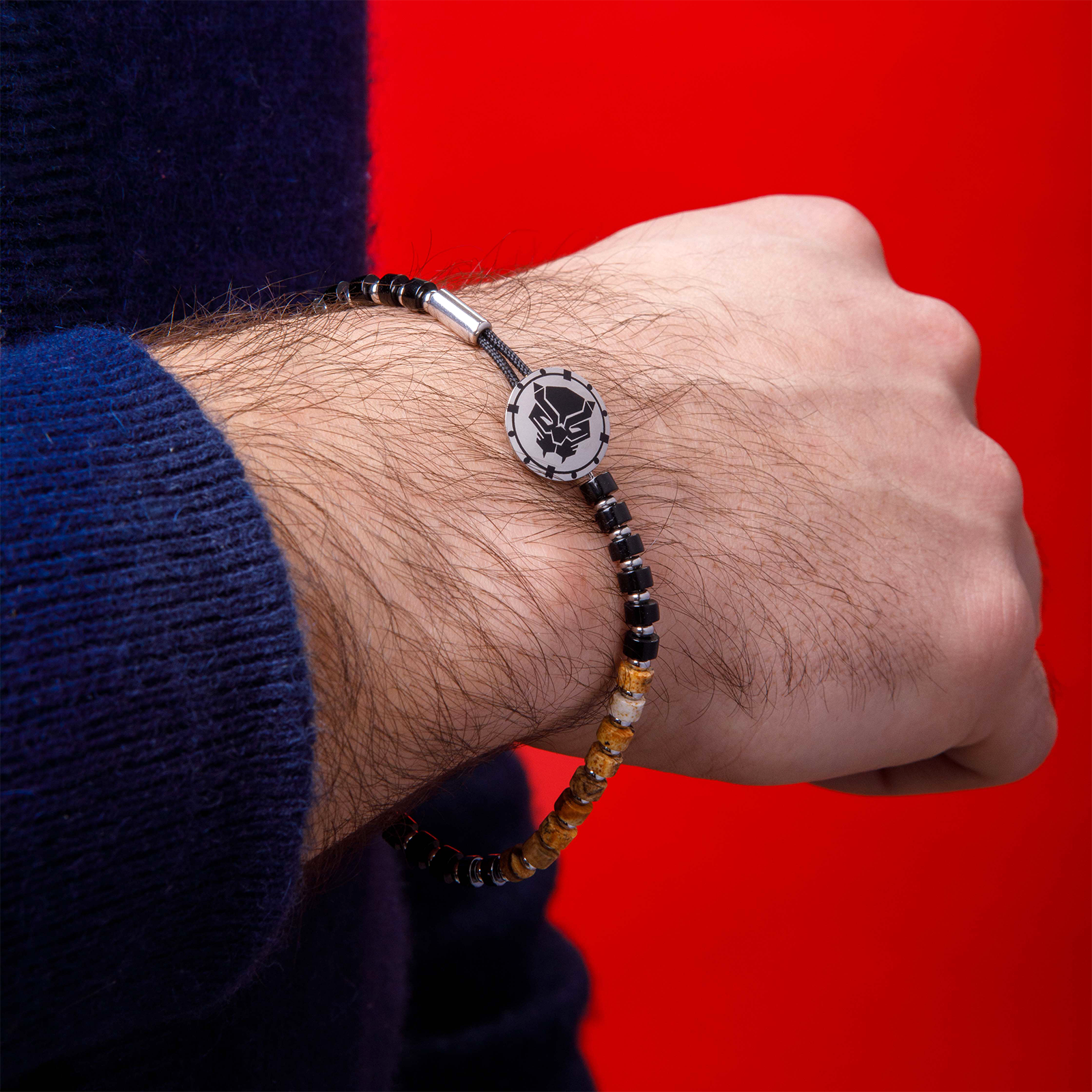Marvel Black Panther Emblem Beaded Bracelet – Adult Size