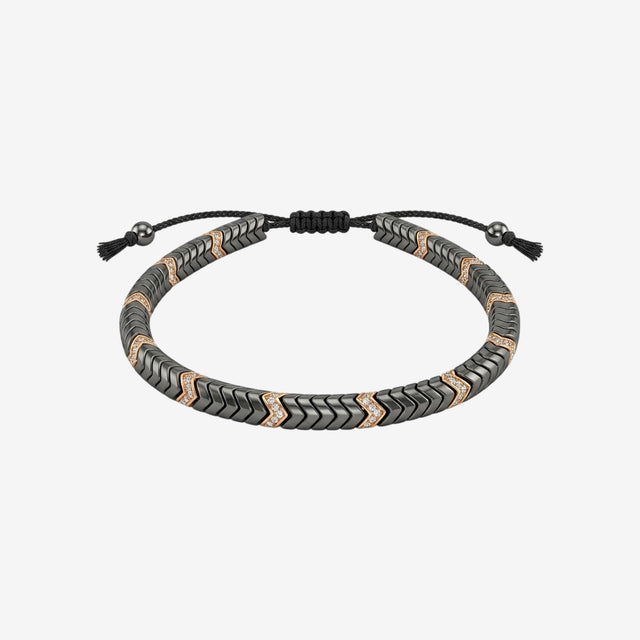 Men’s 18K Gold & Black Spinel Chevron Macramé Bracelet | Luxury Adjustable Bead Cuff