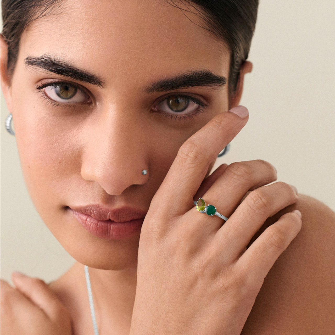 Custom Birthstone Duo Ring – Personalized 18K Gold