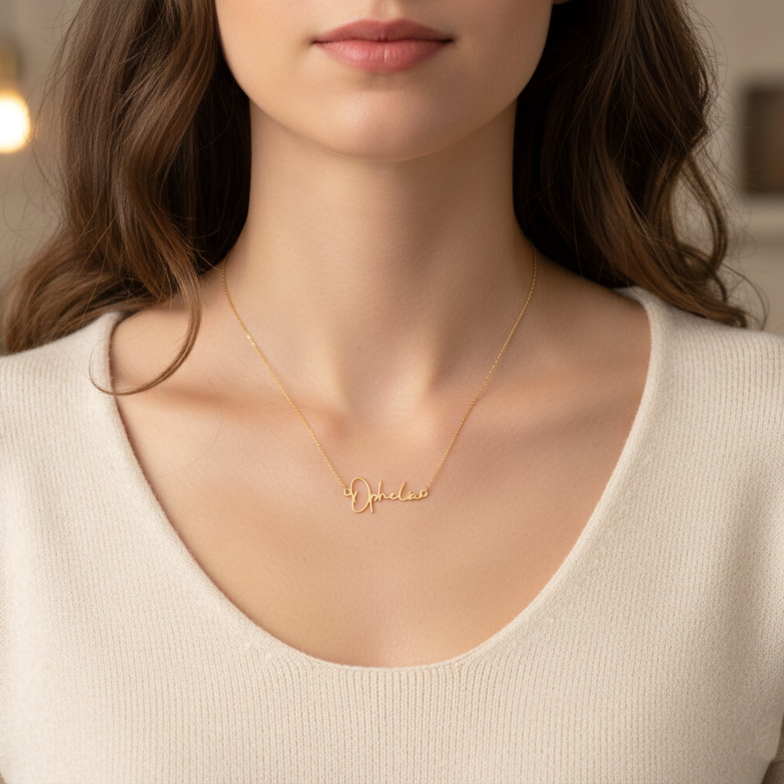 Custom Signature Name Necklace in 18k Solid Gold | Personalized Script Pendant Jewelry