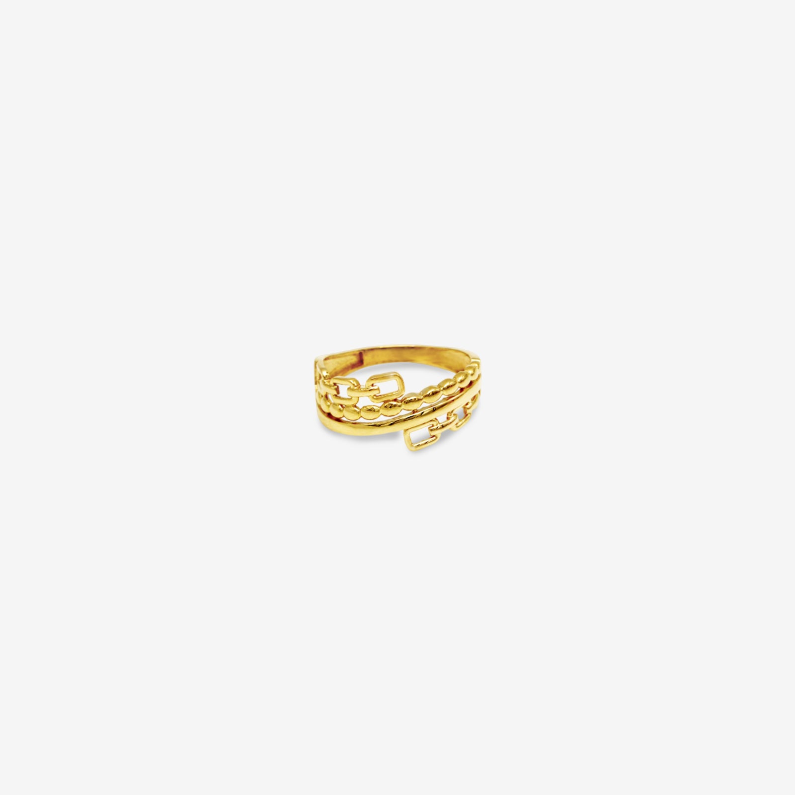 18k Solid Gold Multi-Band Chain Ring | Textured Stacked Statement Ring