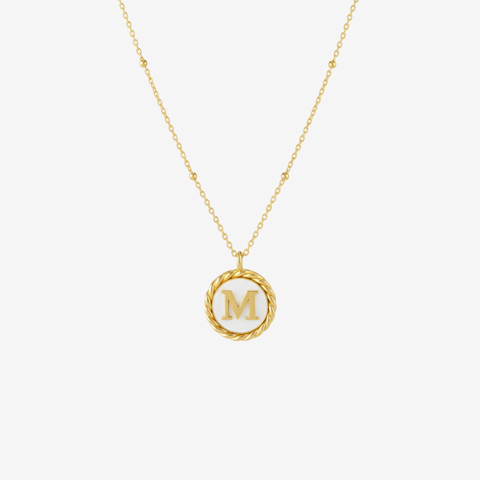 Personalized 18K Gold Initial Pendant Necklace | Mother of Pearl Letter Disc Charm