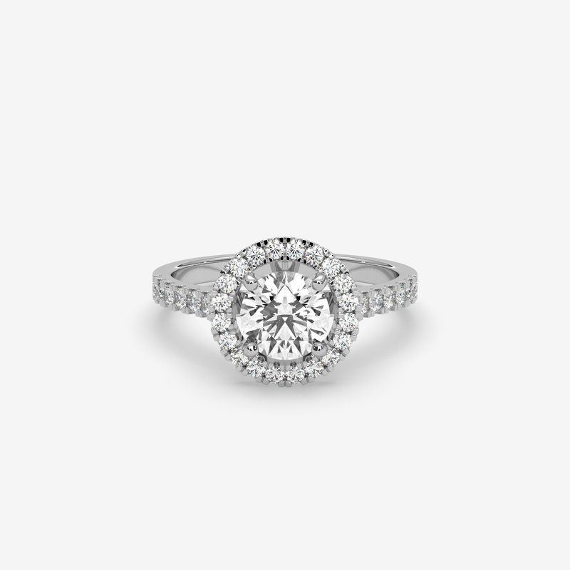 Solid Gold Round Brilliant Cut Diamond Halo Engagement Ring