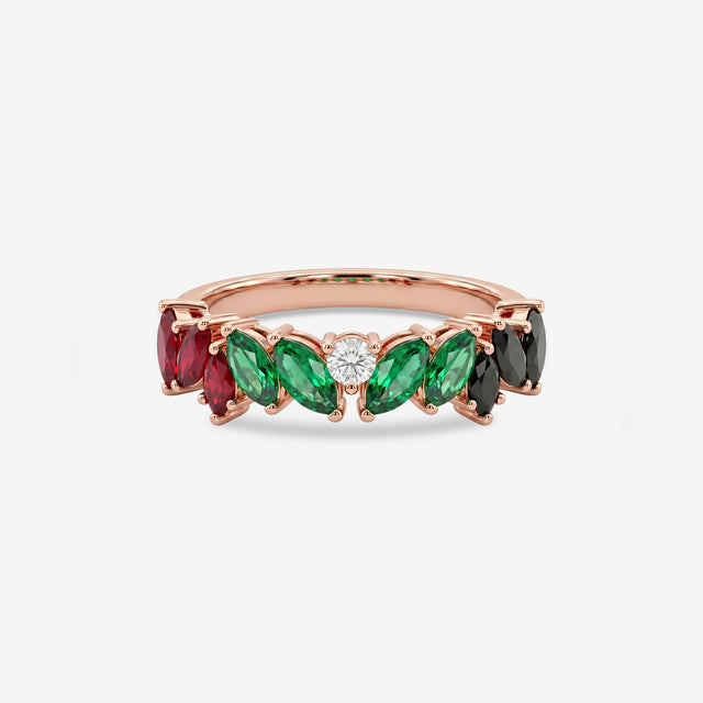 UAE National Colors Marquise Ring | 18k Gold Gemstone Band | Spirit of the Union Collection