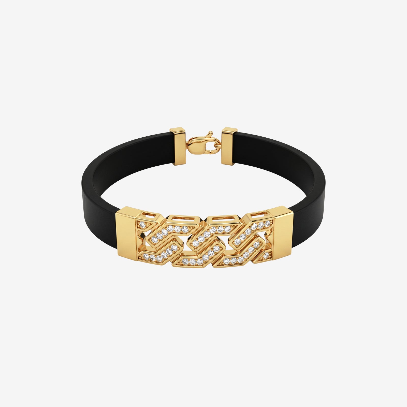 18K Yellow Gold & Diamond Men's Leather Strap Bracelet | Luxury Cuff for Mens