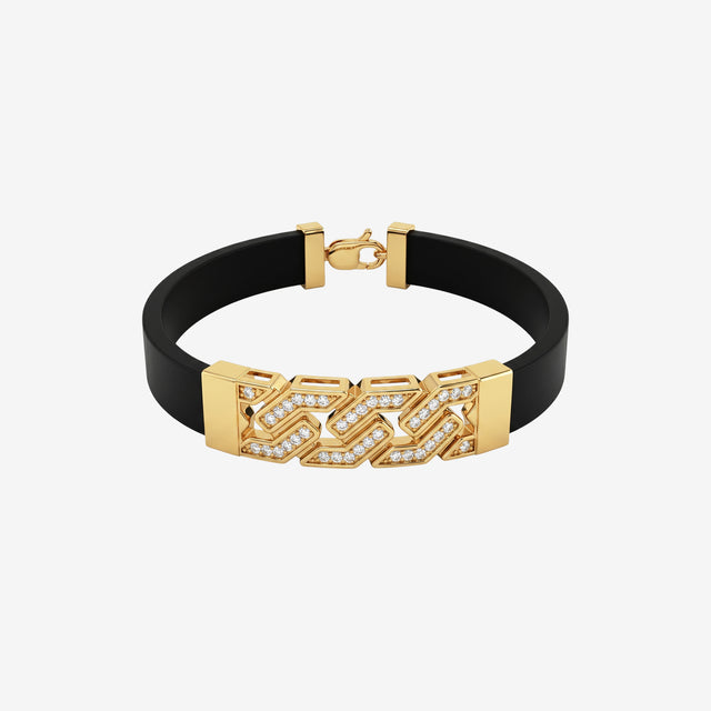 18K Yellow Gold & Diamond Men's Leather Strap Bracelet | Luxury Cuff for Mens