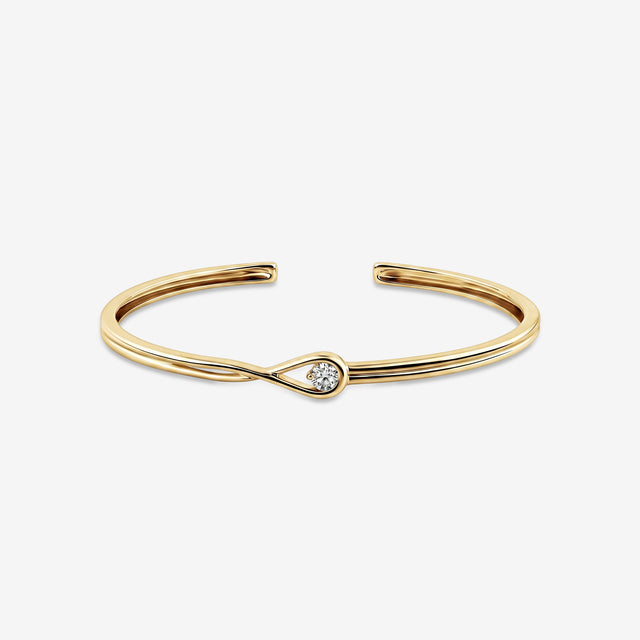 18k Gold Teardrop Loop Diamond Cuff Bracelet | Minimalist Open Bangle