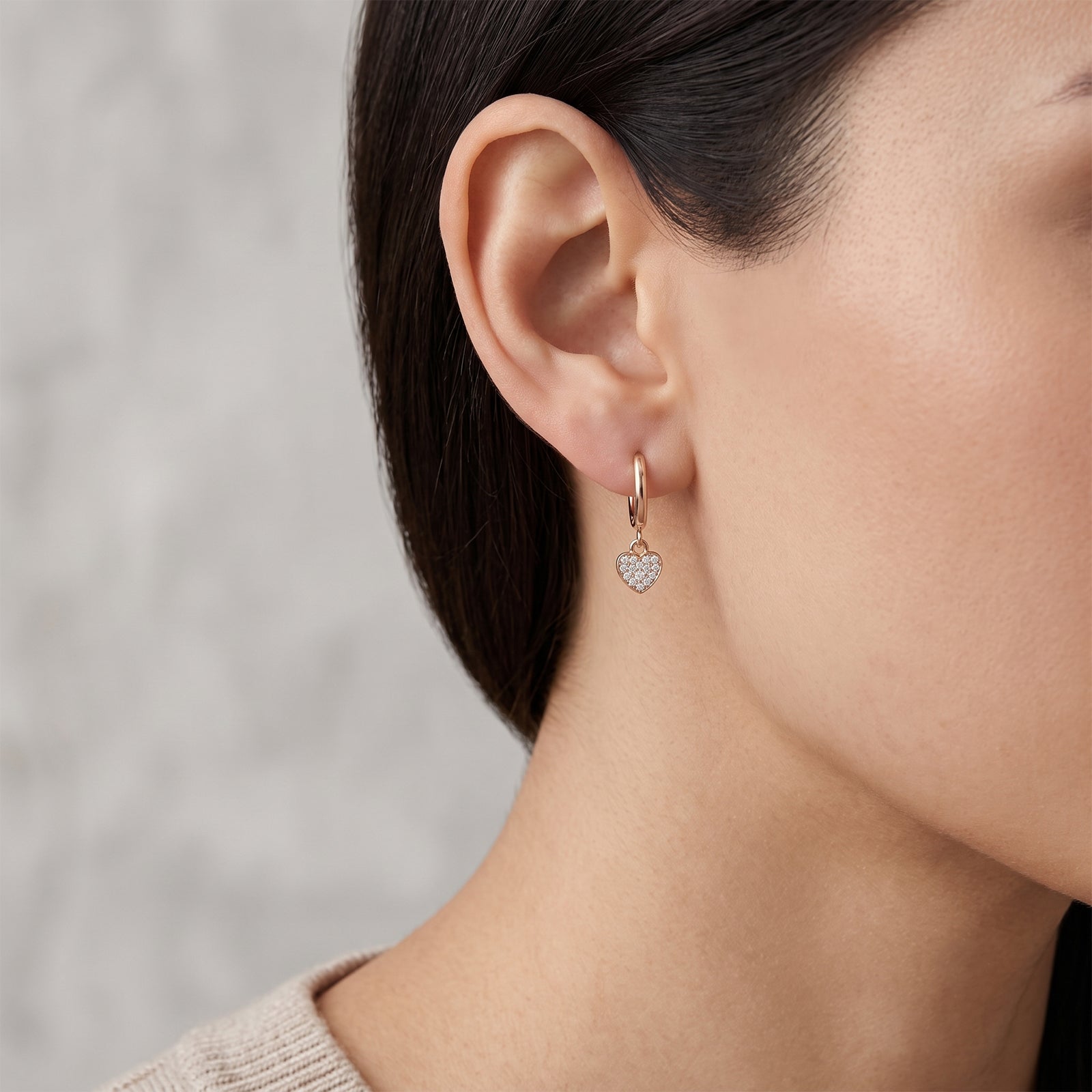 18k Gold Diamond Heart Charm Huggie Earrings| REVA X DIAN Collection
