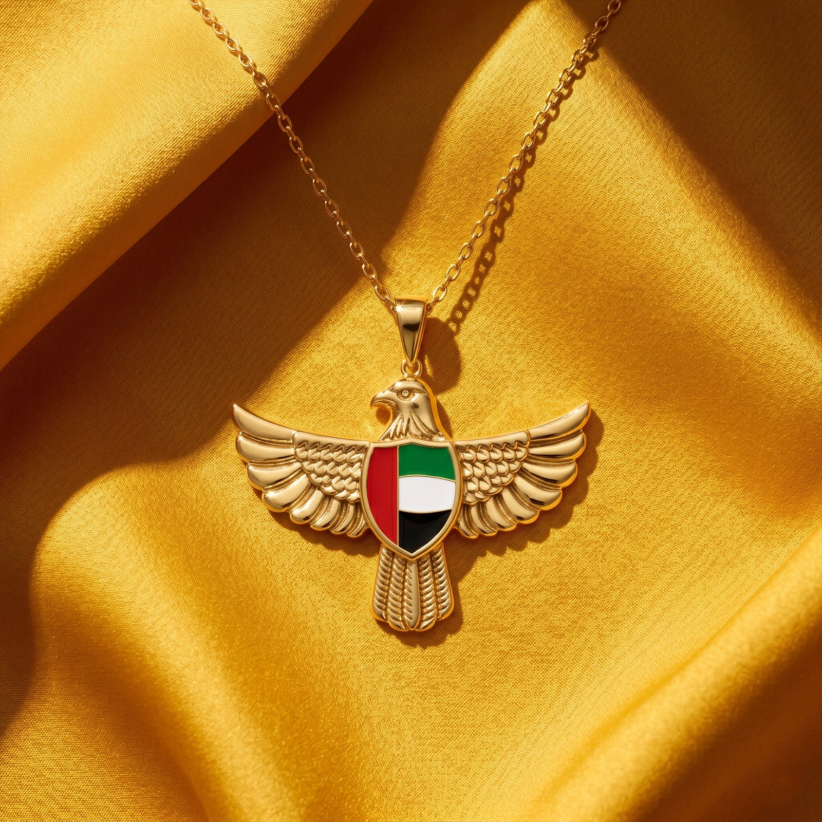 18K Gold UAE Falcon Pendant Necklace | National Emblem Heritage Jewelry