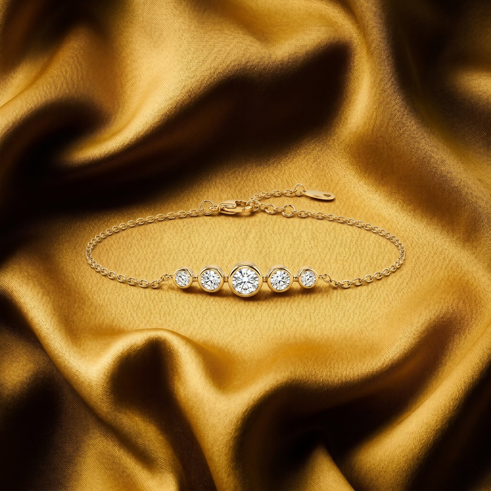 18k Gold Five-Stone Bezel Diamond Bracelet | Minimalist Chain