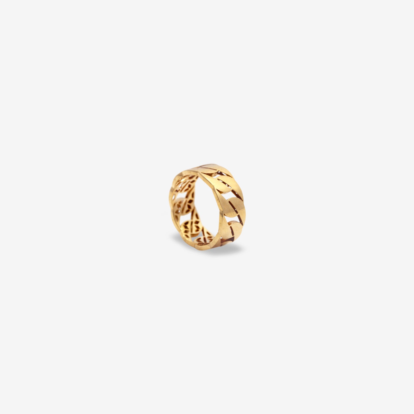 18k Solid Gold Flat Curb Link Ring | Bold Chain Statement Band for Women