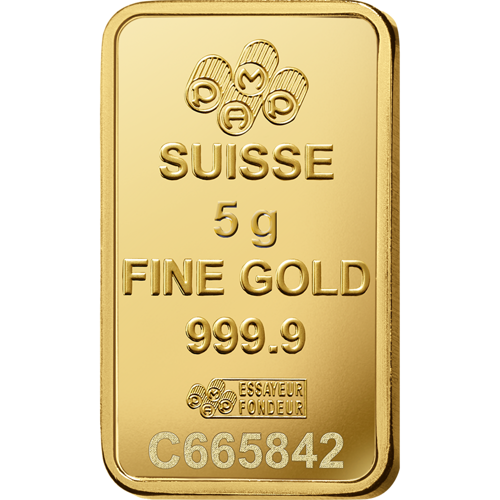 5g SUISSE PAMP GOLD BAR – 24K (999.9) PURE GOLD - SEALED & CERTIFIED