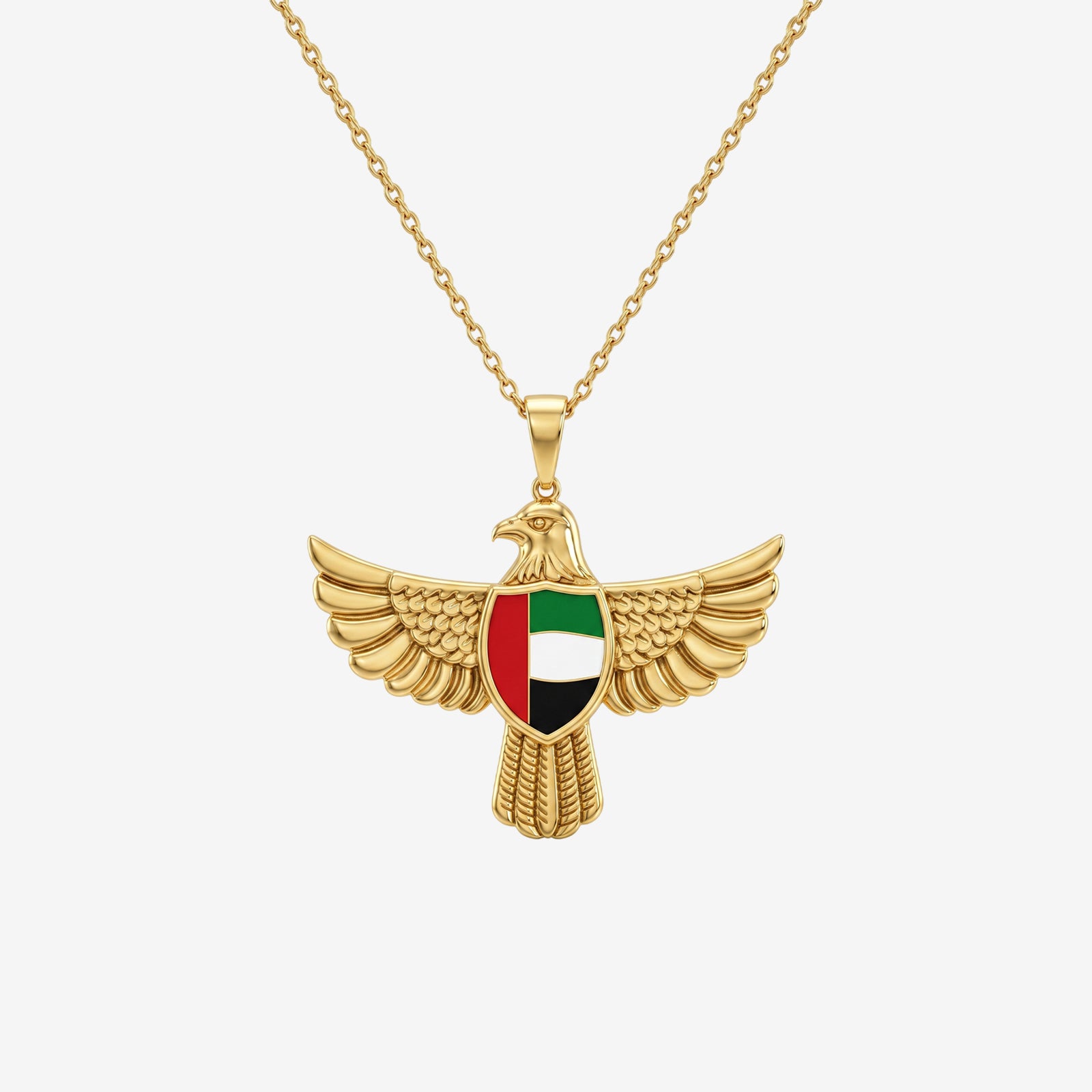 18K Gold UAE Falcon Pendant Necklace | National Emblem Heritage Jewelry