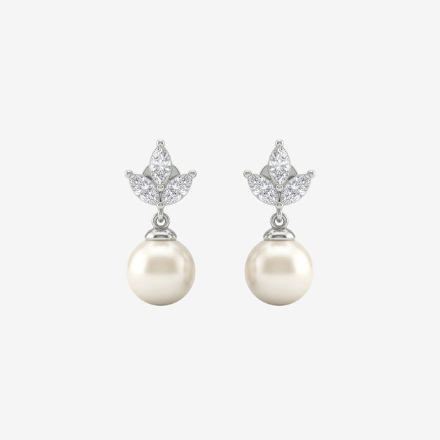 18k Gold Marquise Diamond & Pearl Drop Earrings