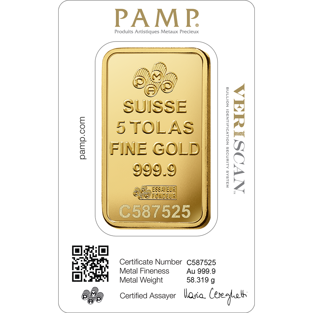5 TOLAS SUISSE PAMP GOLD BAR – 24K (999.9) PURE GOLD - SEALED & CERTIFIED