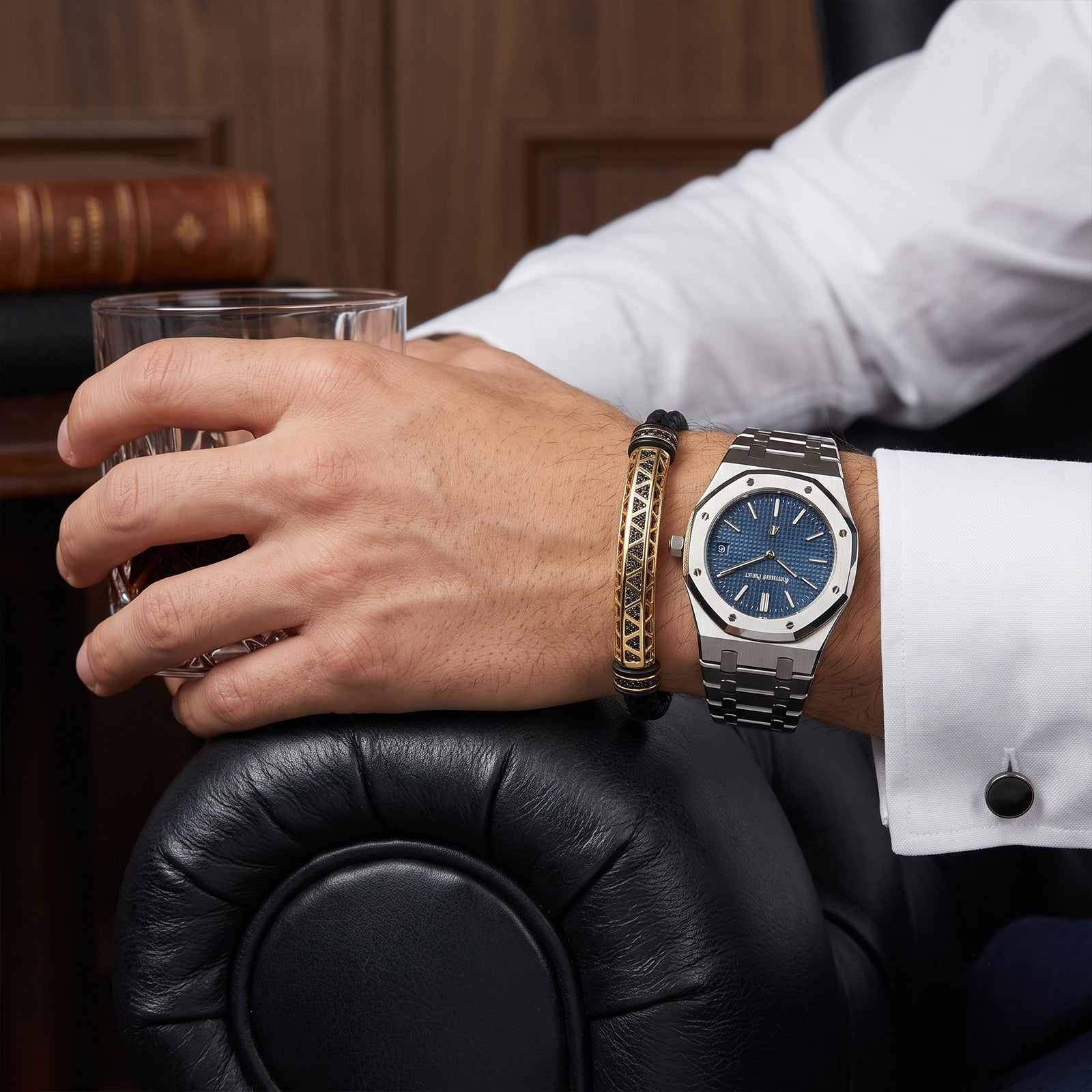 Men's 18K Gold & Black Leather Bracelet with Black Spinel | Luxury Men's Jewelry