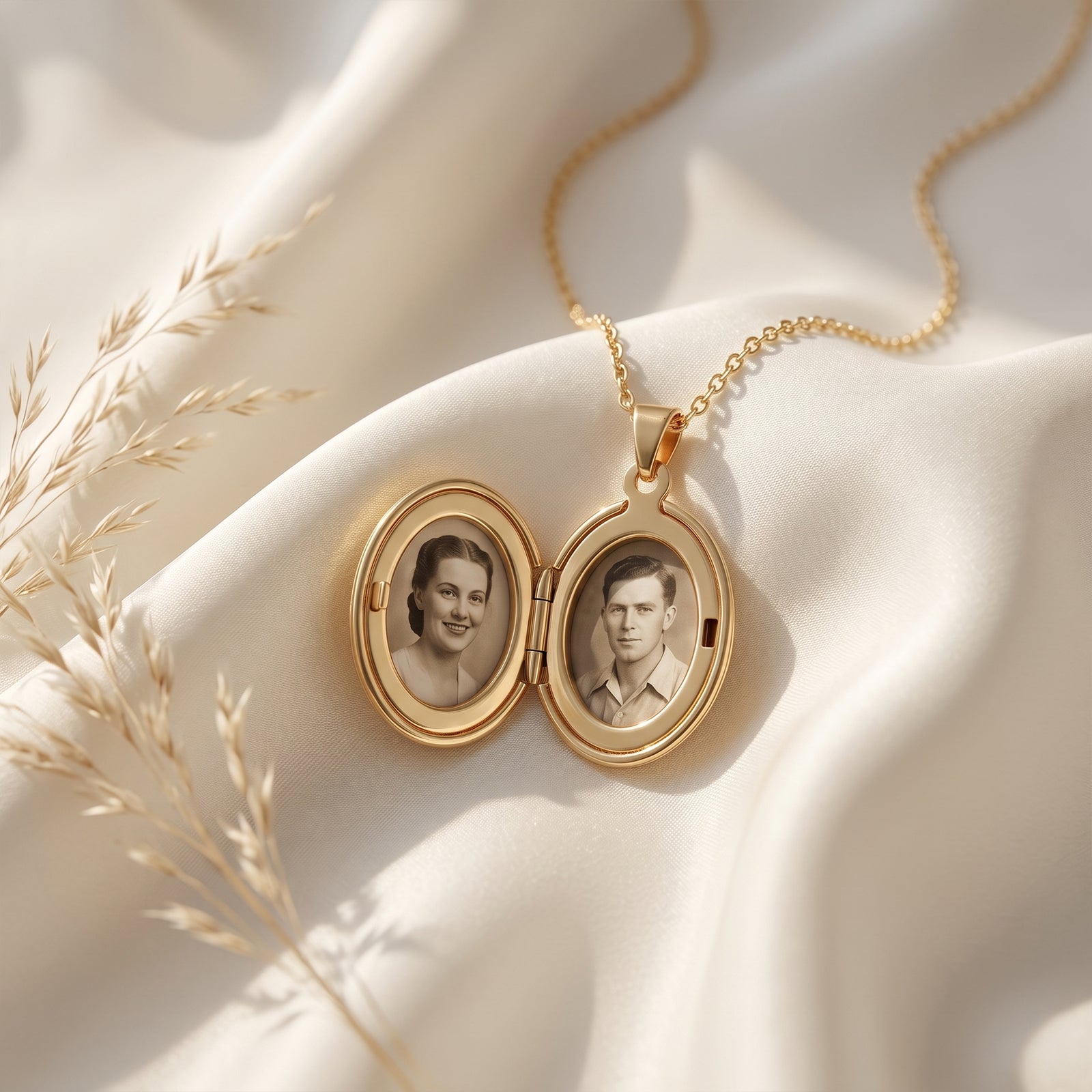 18k Gold Oval Locket Necklace | Vintage-Inspired Photo Pendant