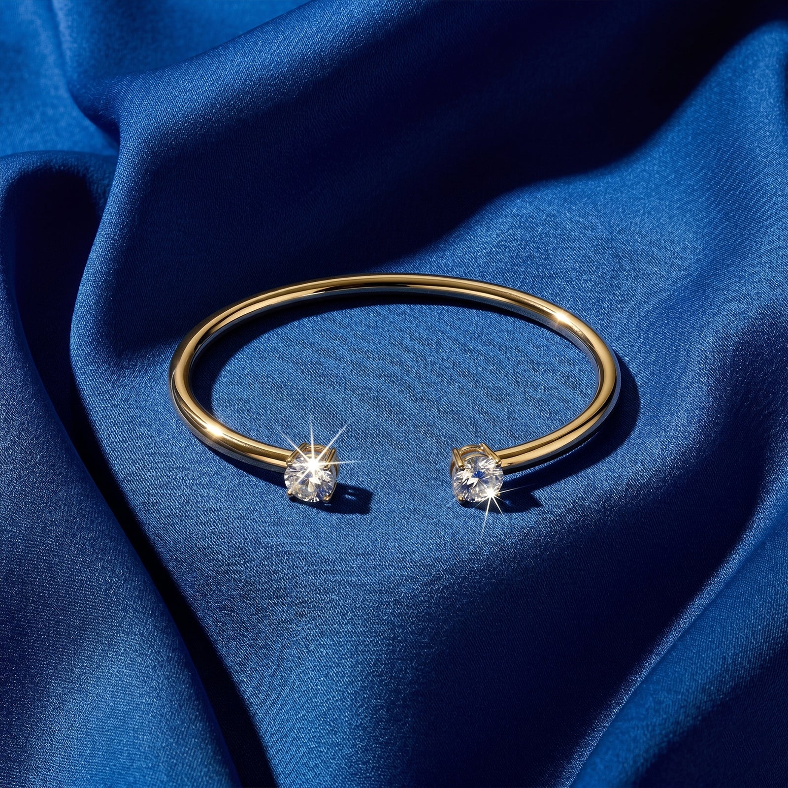 18K Gold Two-Stone Diamond Open Cuff Bangle | Minimalist Luxury