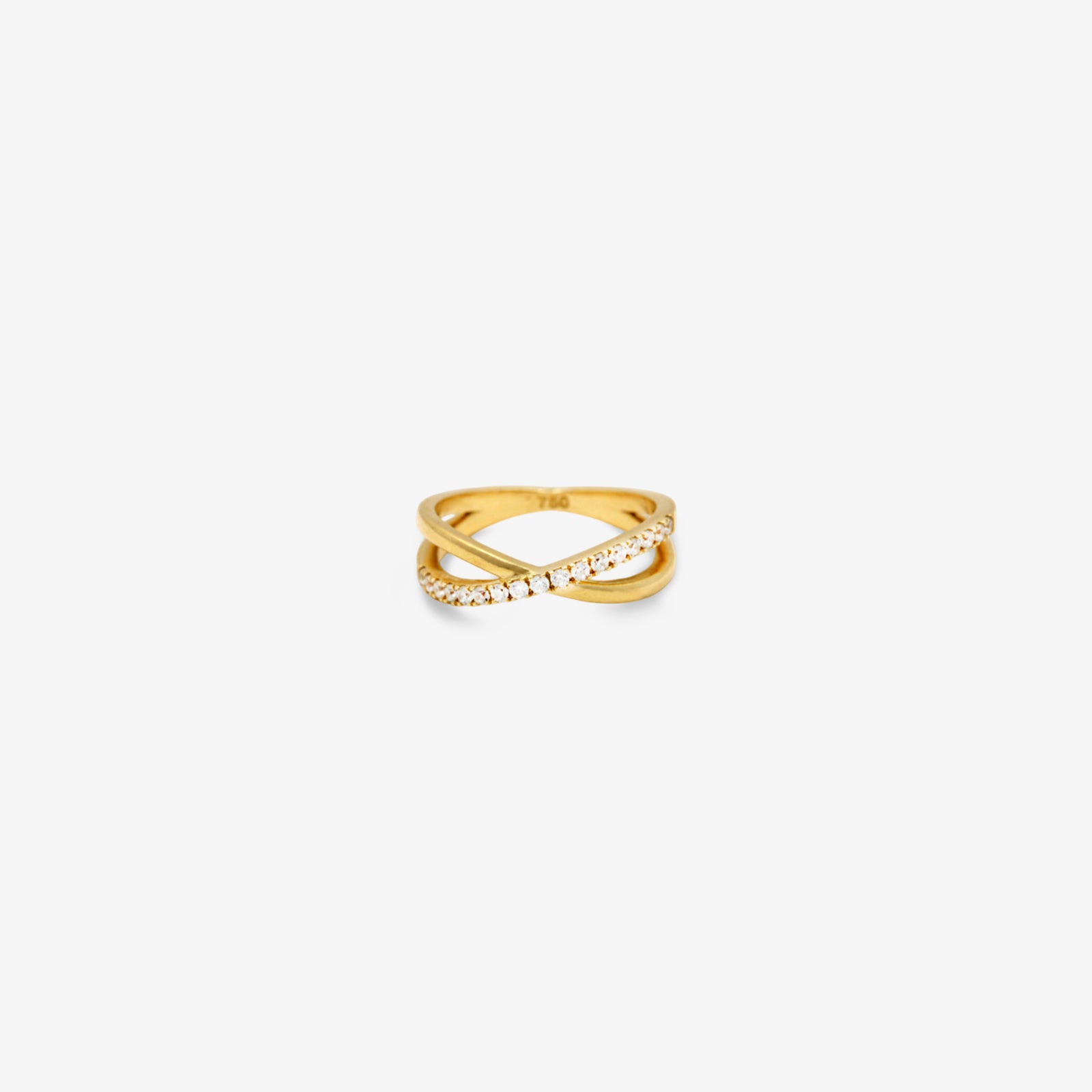 18k Gold Criss-Cross Diamond Ring | Minimalist X-Band Pave Ring for Women