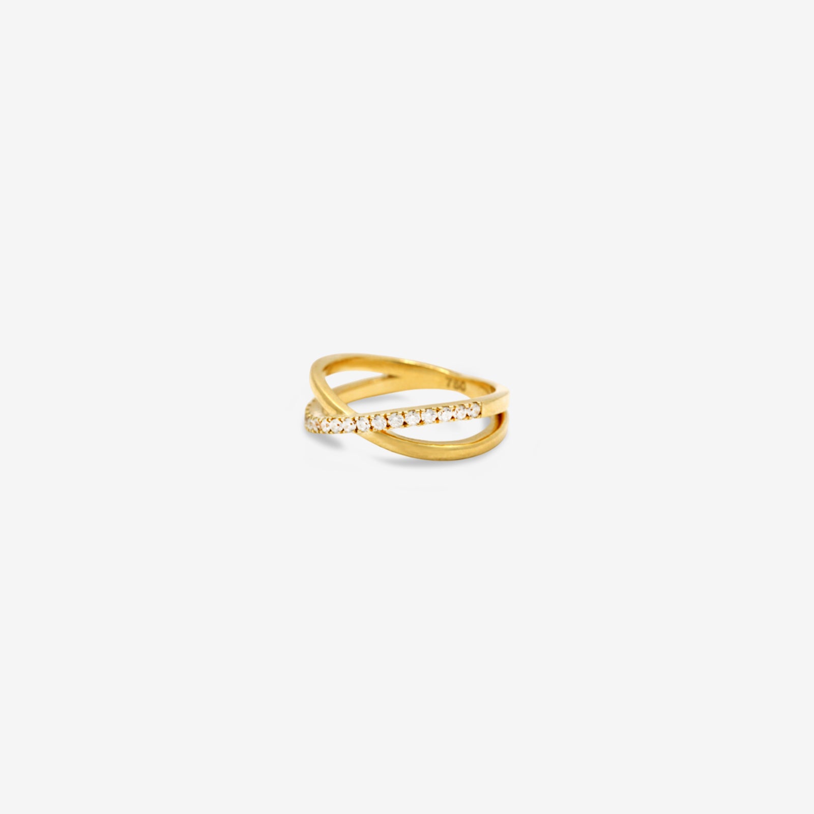 18k Gold Criss-Cross Diamond Ring | Minimalist X-Band Pave Ring for Women