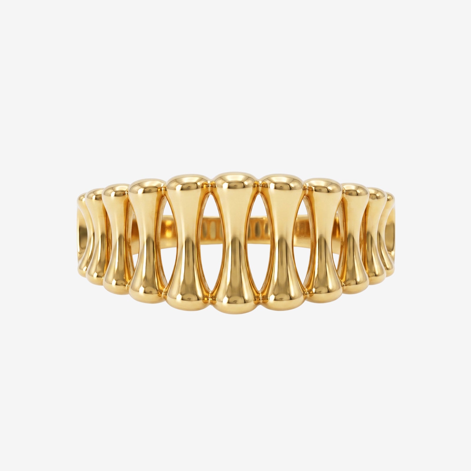 18k Gold Ribbed Statement Ring | Sculpted Open-Work Band