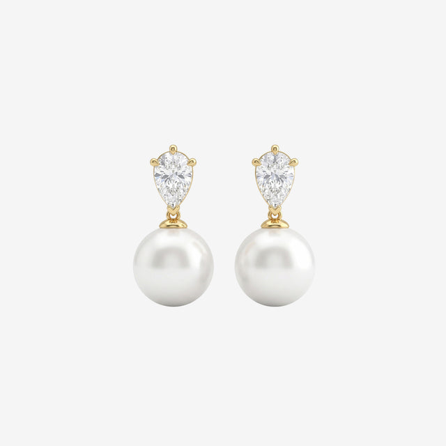 Luminous 18k Gold Pear-Cut Diamond & Pearl Drop Earrings