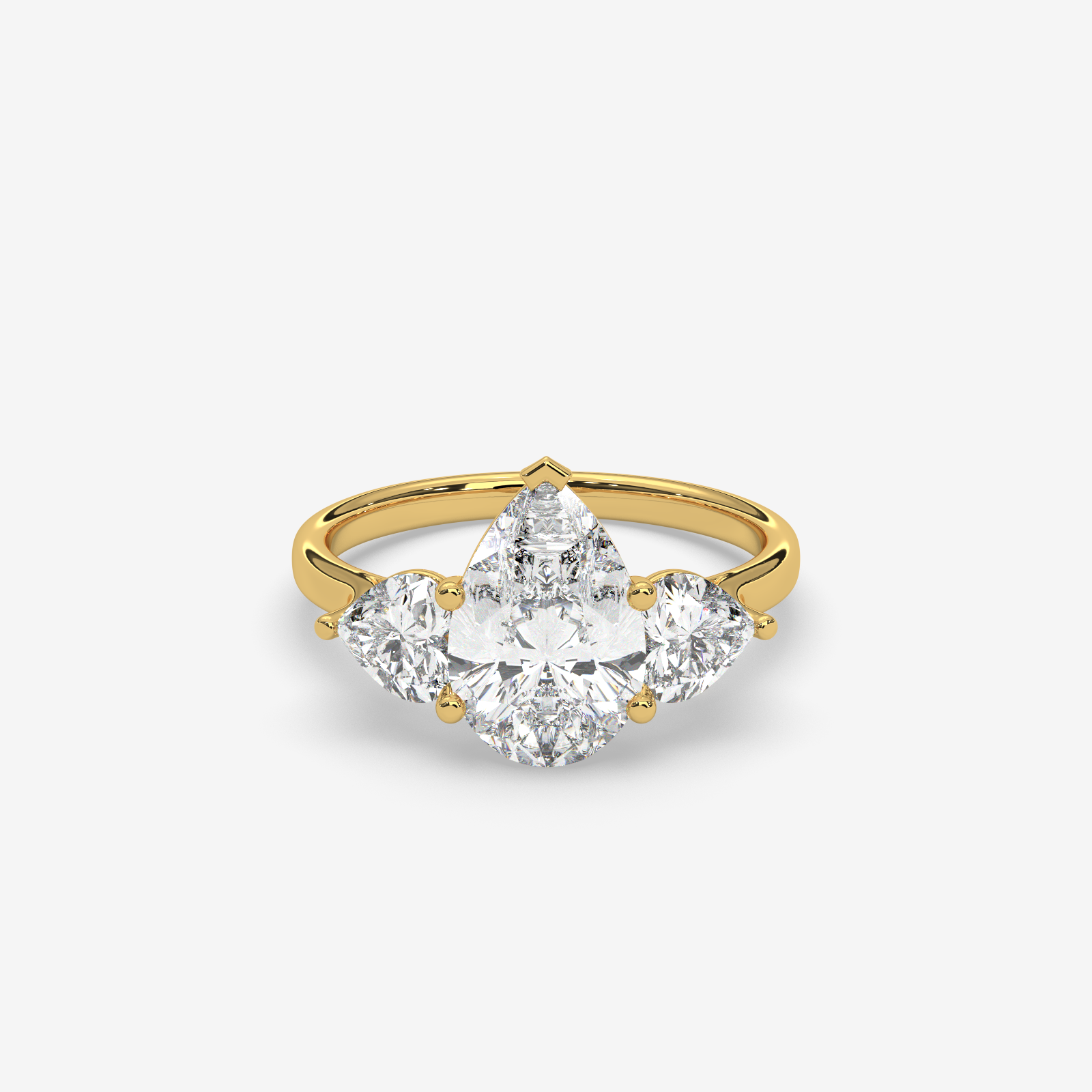 Solid Gold Pear Cut Diamond Trilogy Engagement Ring | Three-Stone Anniversary Band