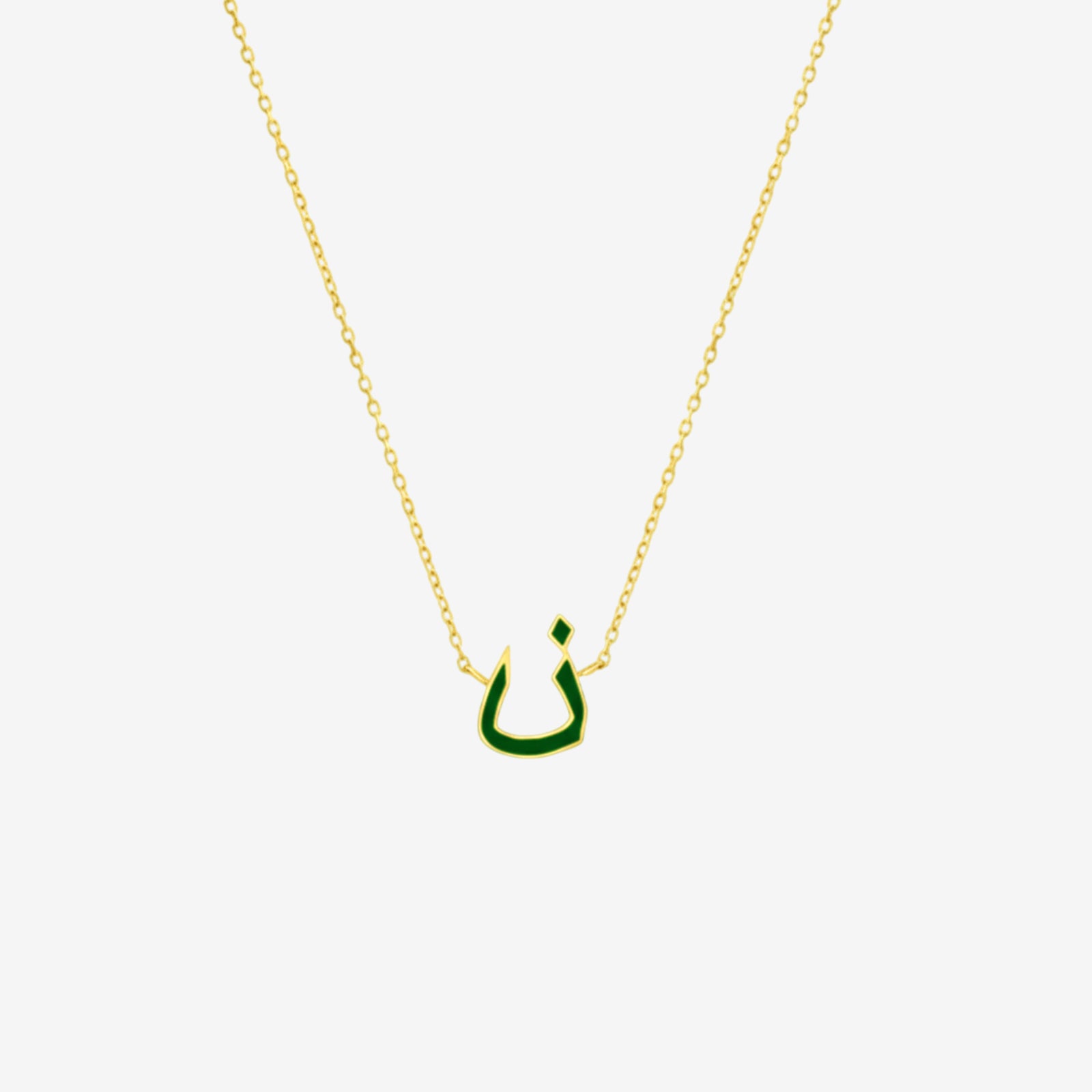 Personalized 18k Gold Arabic Letter Necklace | Custom Green Enamel Initial Pendant