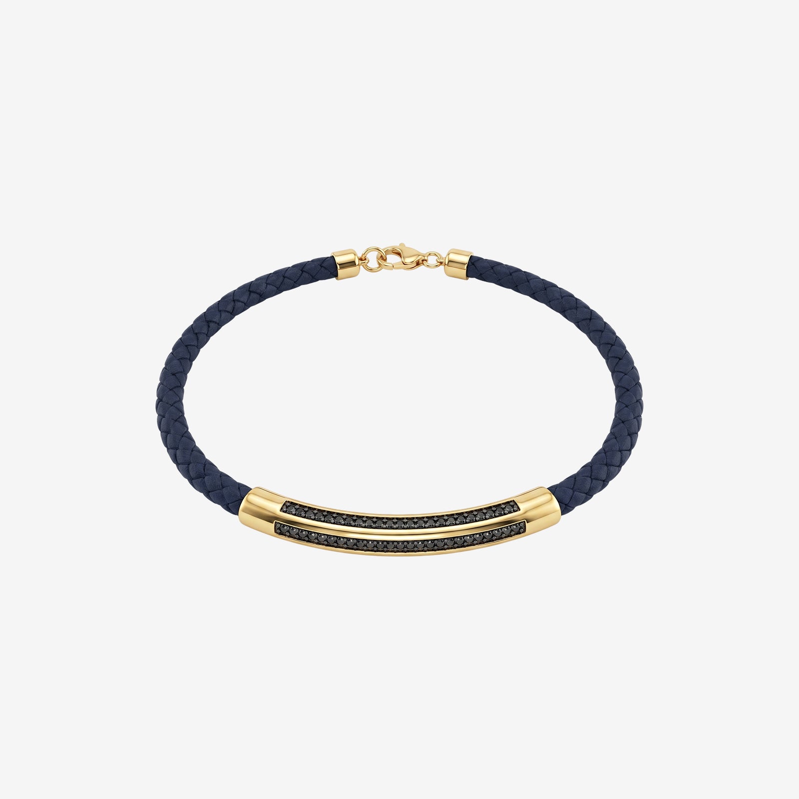 18K Gold & Leather Men's Bracelet with Black Spinel | Luxury Bar Cuff