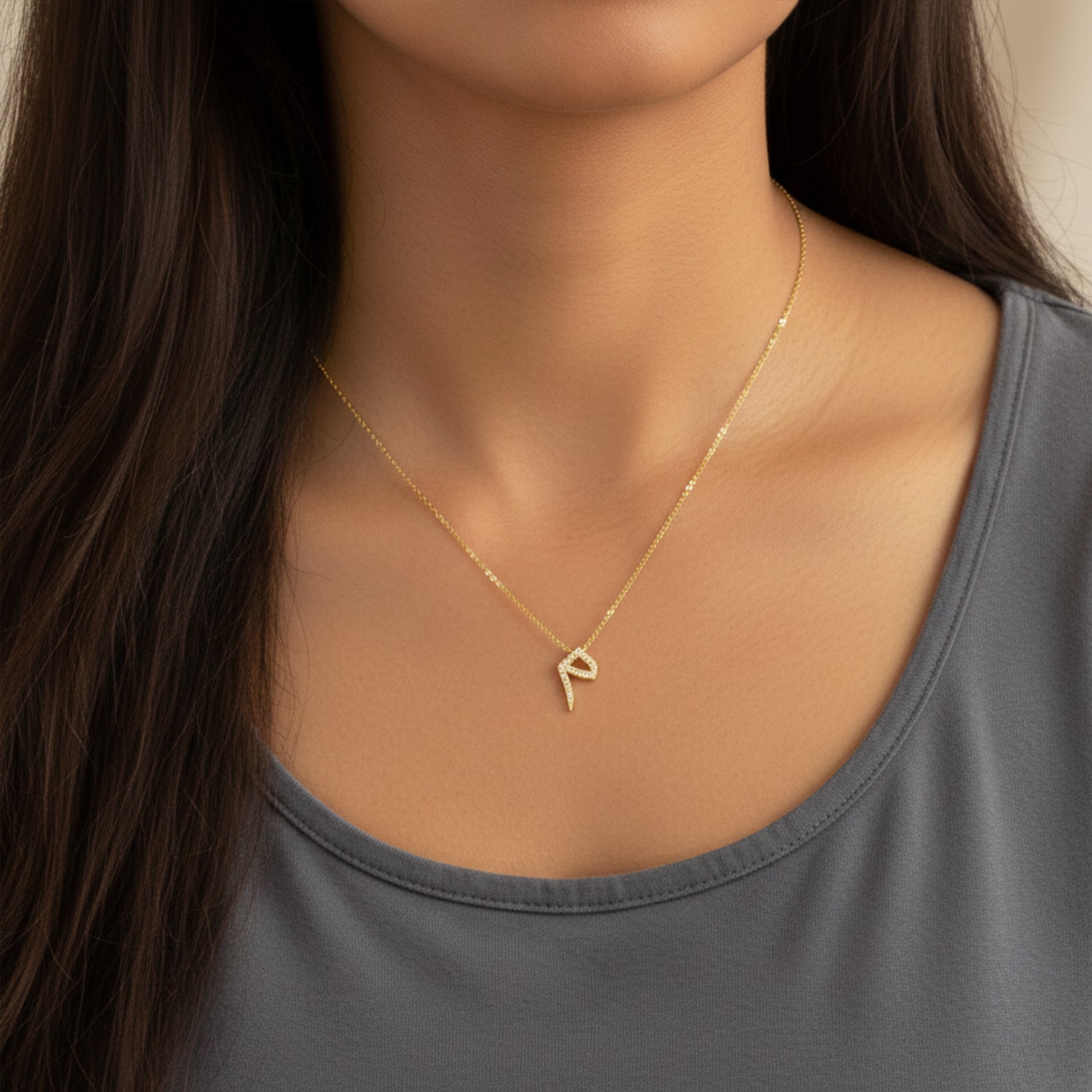 18k Solid Gold Diamond Initial Necklace | Genuine Diamond Letter Pendant for Women