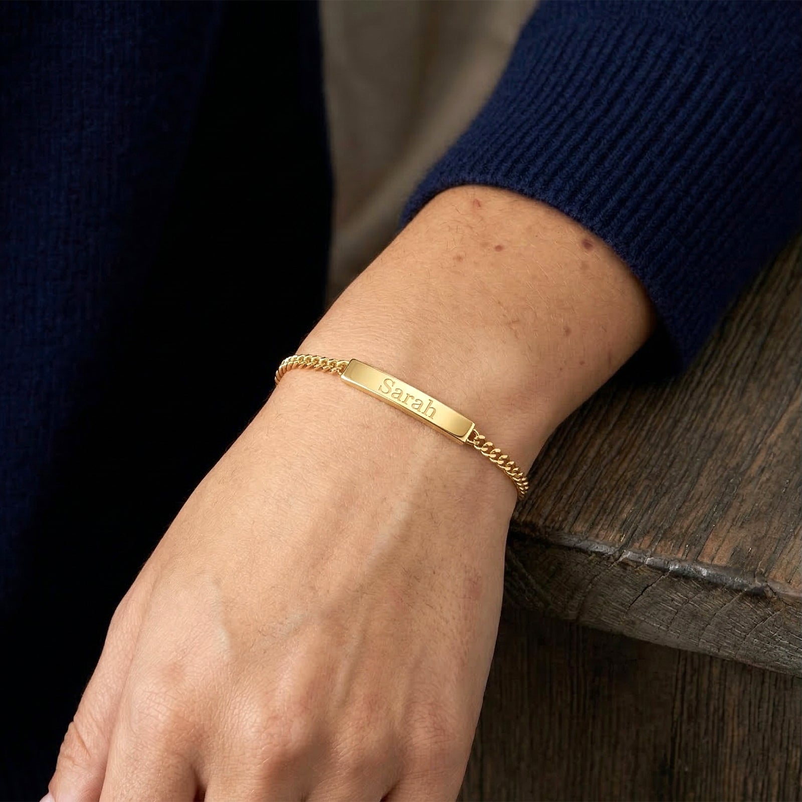 Personalized 18k Gold Engraved ID Bracelet | Nameplate Curb Chain